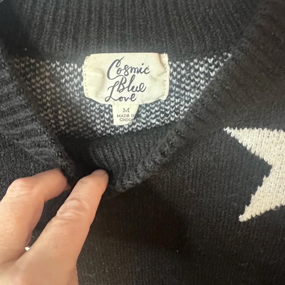 Cosmic Blue Love Black Star Knit Sweater Medium - Picture 2 of 2